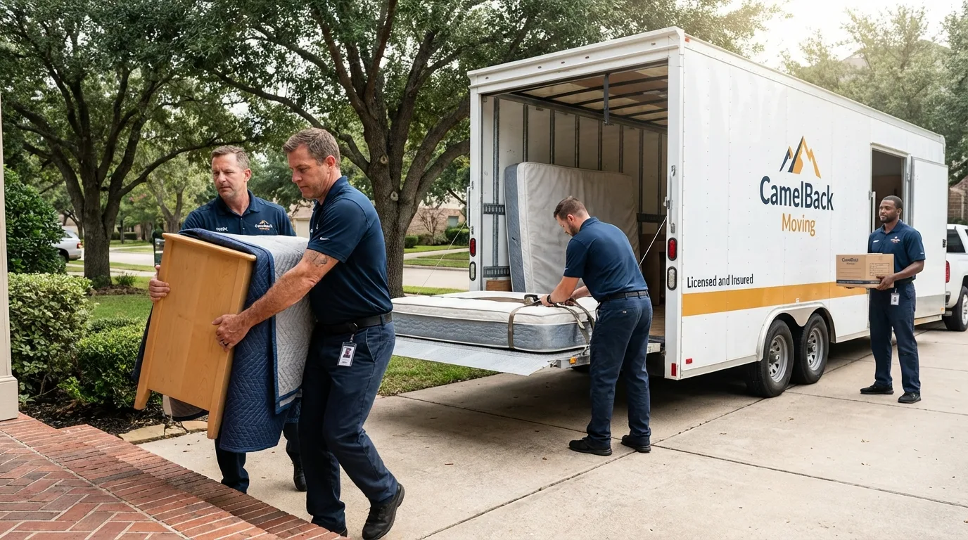 Crew loading residential truck for cross-state move from Cowarts, AL